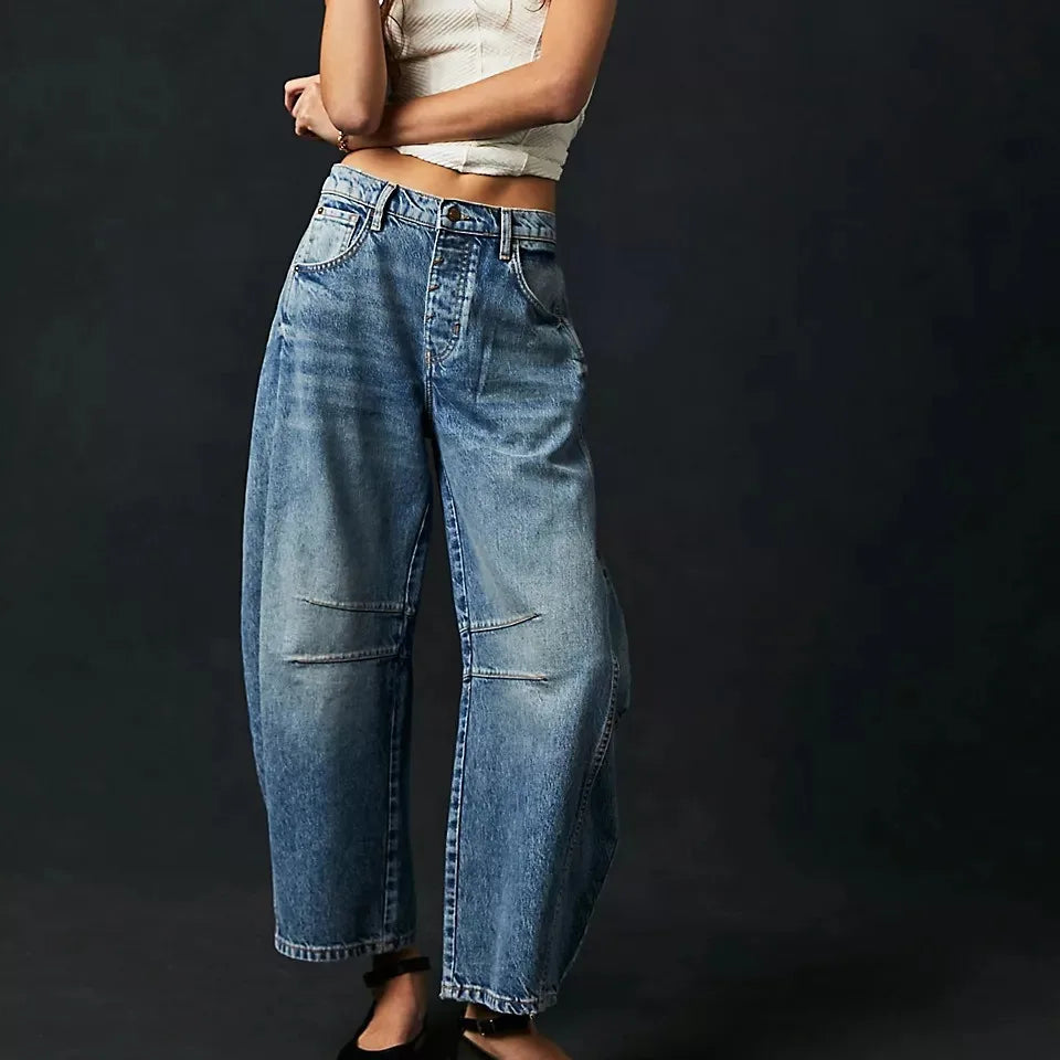 Retro Spliced washed High Waist Jeans for Women Simple Versatile Wide-leg Jean Hip-hop Harajuku Baggy Women Jeans