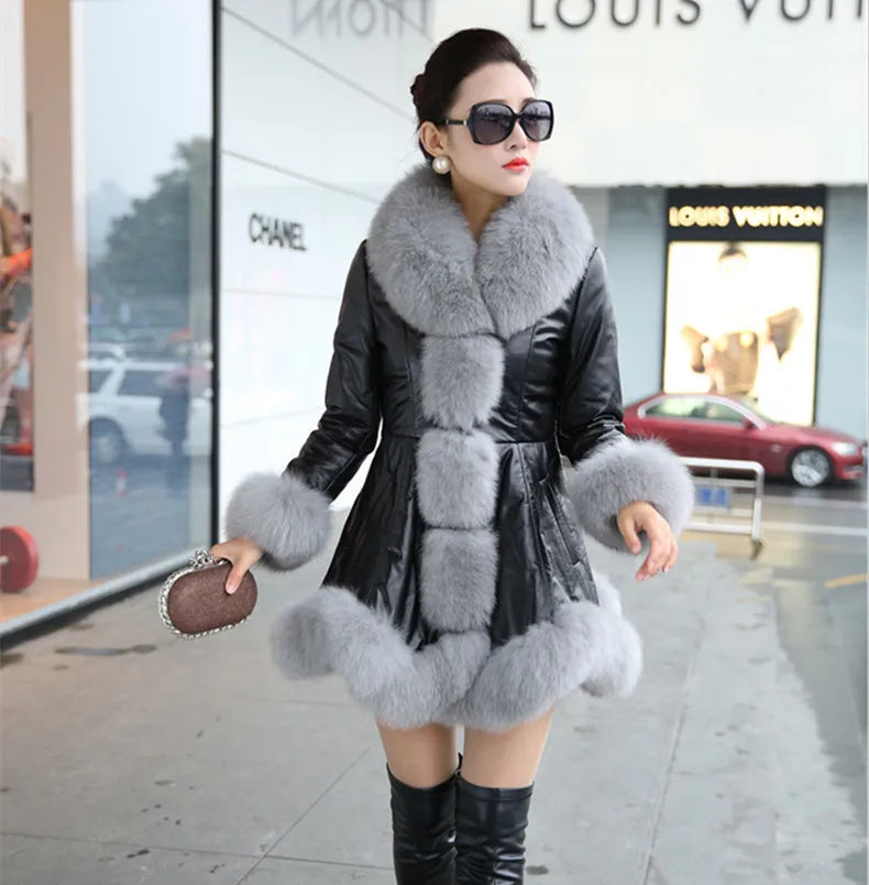Hot Sale Winter Women's Faux Fur High Quality Faux Sheepskin Coats Keep Warm With Fur Fox Collars Slim Female Furs