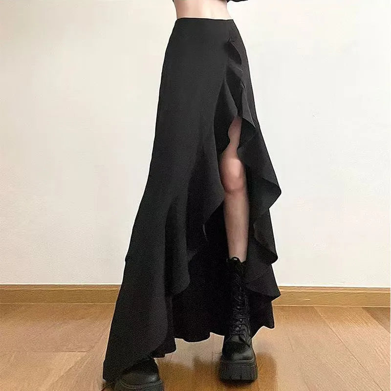Asymmetric Ruffle Maxi Skirt