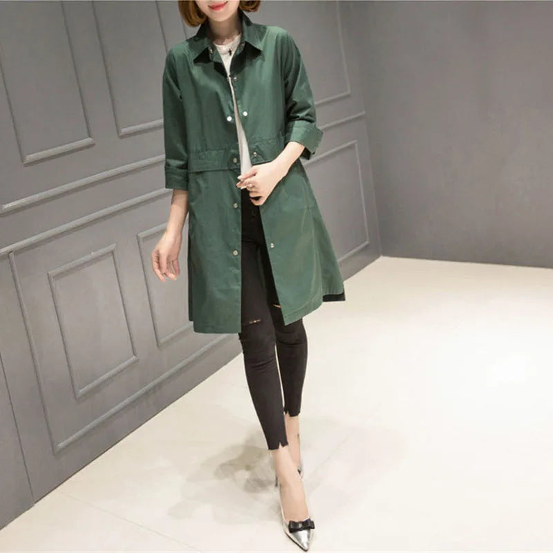 Women's Mid length Spring Autumn Female Windbreaker Loose Female Single Breasted Lapel Versatile Trench Coat Outerwer