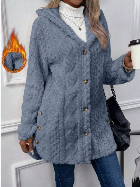 Knit Button Up Hooded Sweater Warm Winter Fall Plain Color Long Sleeve Casual Cardigan With Button