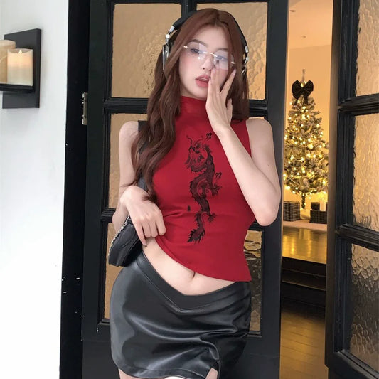 New Spicy Girls Y2k Tops Oversleeve Sexy Turtleneck Tank Top for Women's Slim Fit Short tshirt Skinny Streetwear Crop Top