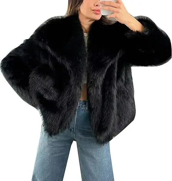 solid color loose fur short coat autumn and winter new item lapel long sleeved warm coat for women