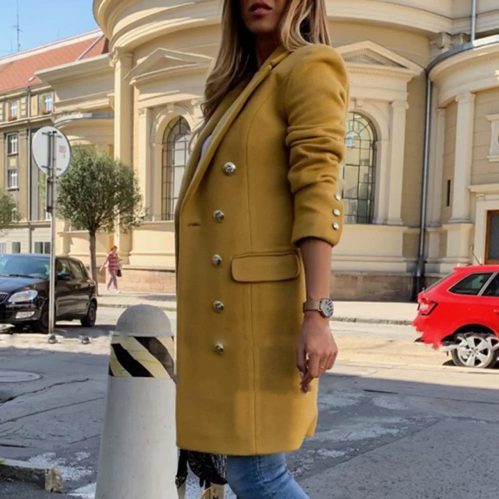 Winter Women Solid Overcoat Button Lapel Woolen Office Coat Thicken Warm Slim Long Jacket Thin Elegant Outwear Women'S Jacket