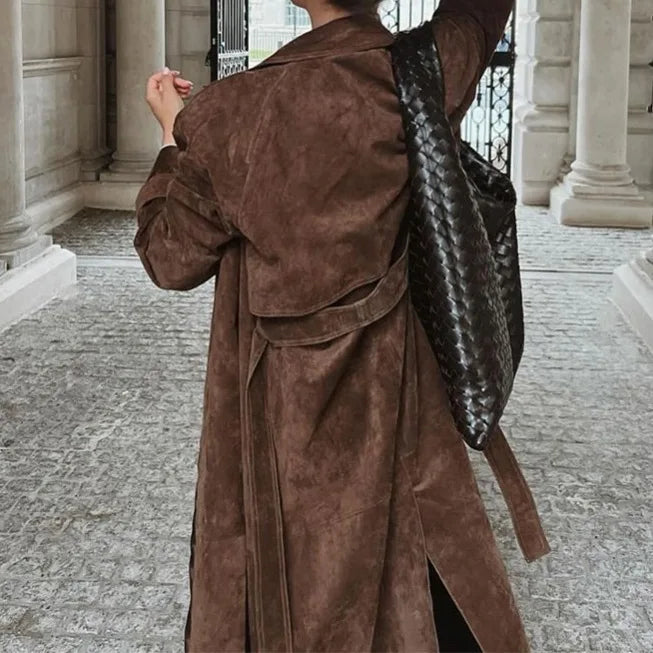 Fall New Y2K Retro Tie Waist Trench Coat For Women Oversized Elegant Long Coat With Belt Chic Outerwear
