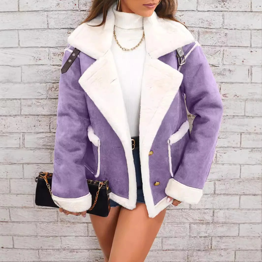 Women's New Fashion Lapel Plush Jackets Winter Thickened Faux Fur Fleece Warm Jacket Coats Fashion Casual Loose Overcoat