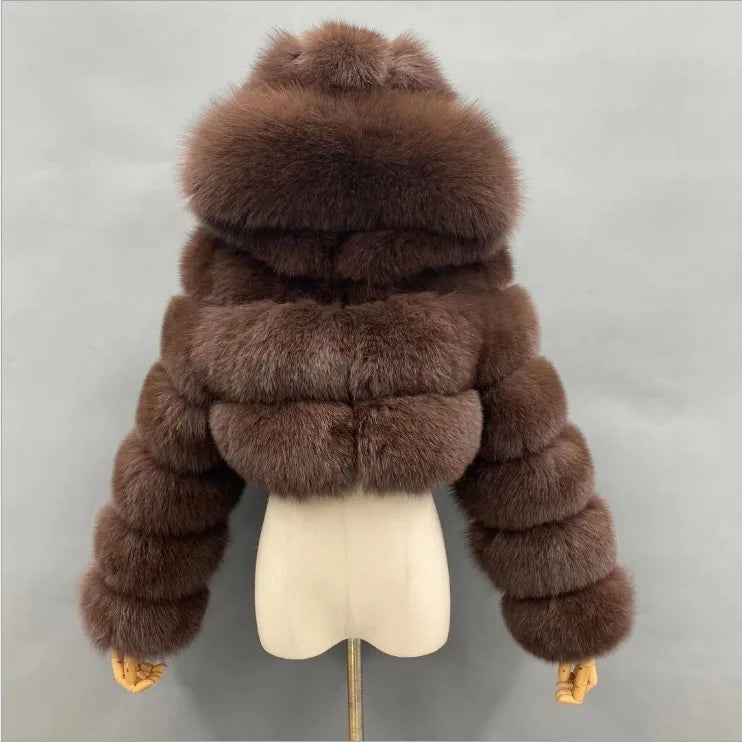 High Quality Furry Cropped Faux Fur Coats and Jackets Women Fluffy Top Coat with Hooded Winter Fur Jacket Manteau Femme