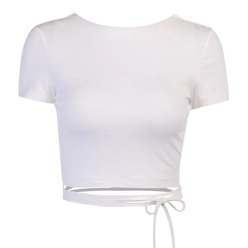 Vrouwen Sexy Harajuku Open Back T-shirt Lange Mouw Top Cropped Tops Vrouwen T-shirt Zomer Casual Tops Wit Mode T-shirt
