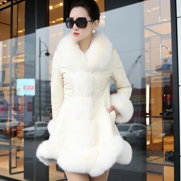 Hot Sale Winter Women's Faux Fur High Quality Faux Sheepskin Coats Keep Warm With Fur Fox Collars Slim Female Furs
