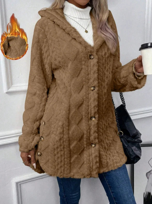 Knit Button Up Hooded Sweater Warm Winter Fall Plain Color Long Sleeve Casual Cardigan With Button