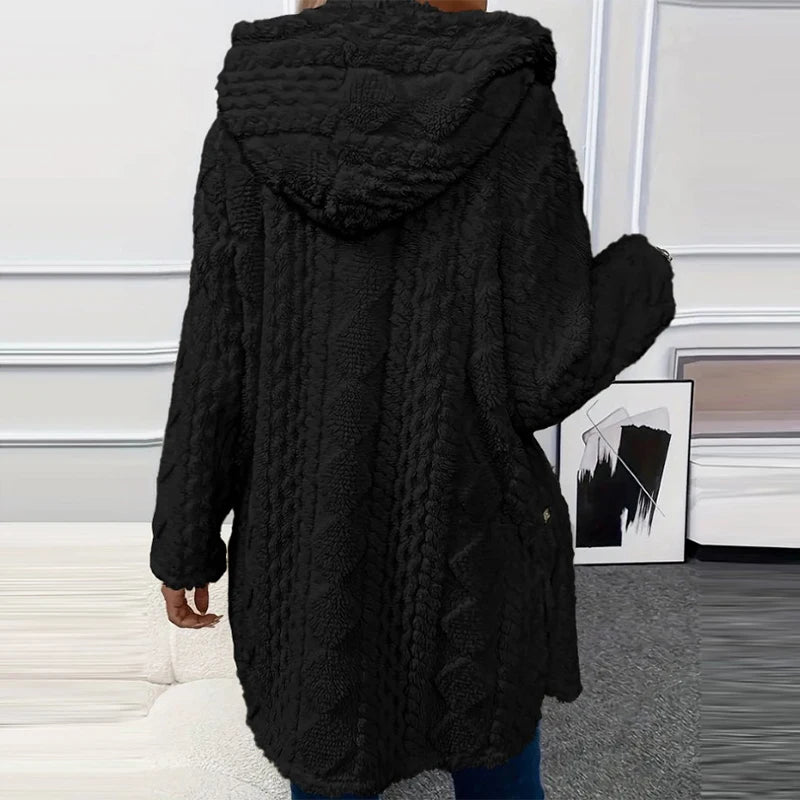 Knit Button Up Hooded Sweater Warm Winter Fall Plain Color Long Sleeve Casual Cardigan With Button