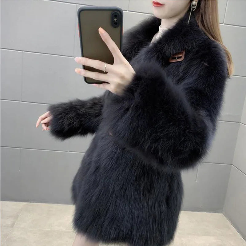 Fashion Fluffy Furry Faux Fur Jacket Women Winter Shaggy Overcoats Thick Warm Long Fox Fur Coat Outerwear