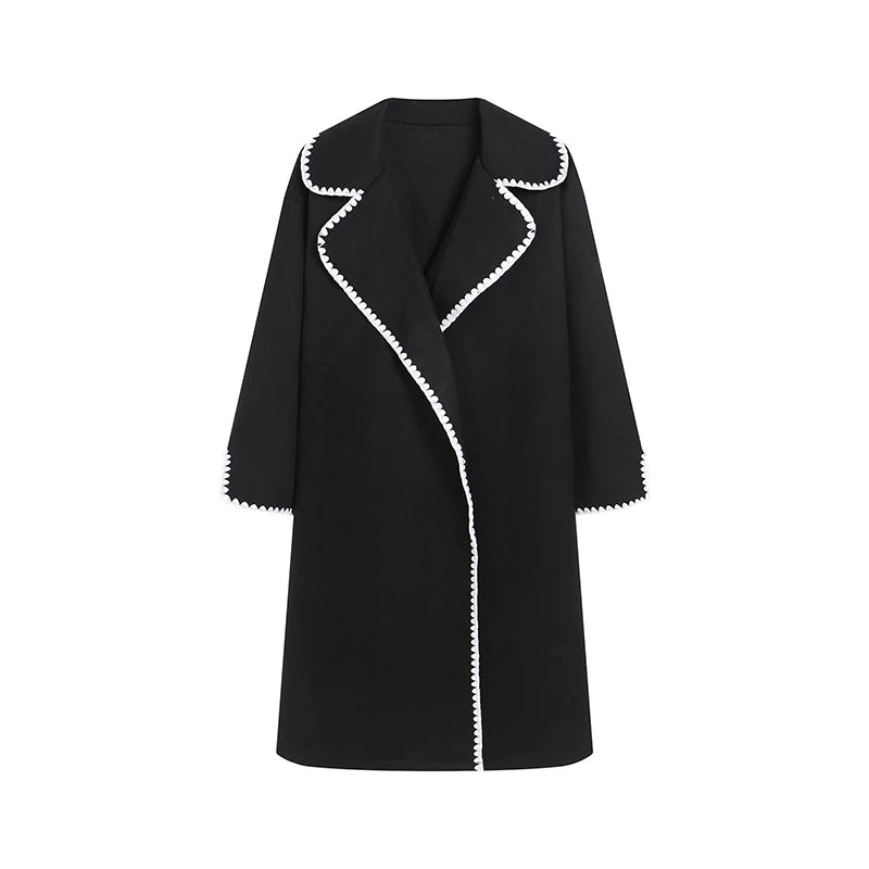 Autumn Winter Blends Trench Windbreak Women Clothing Double-sided Woolen Long-sleeved Woven Lapel Long Coat Loose Trench Coat