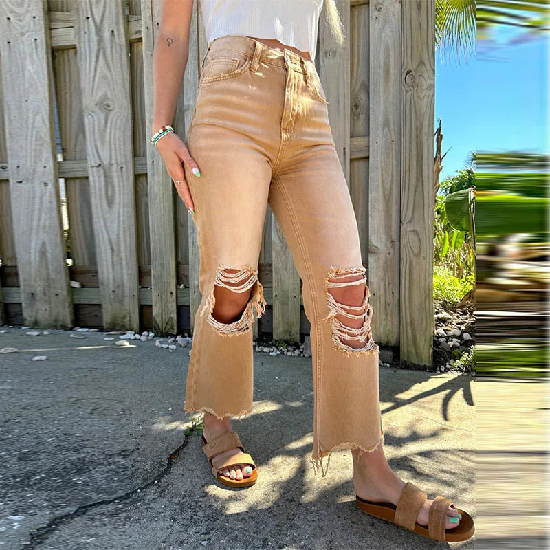 Women Ripped Casual Jeans Skinny Stretch Button Pocket Shapewear