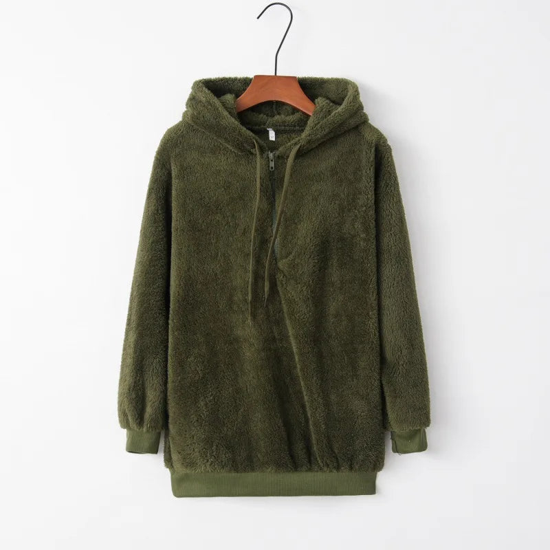 Winter Women Sherpa Hoodies Plus size Fleece Hooded Pullover Loose Fluffy Coat Warm Streetwear Hoodies