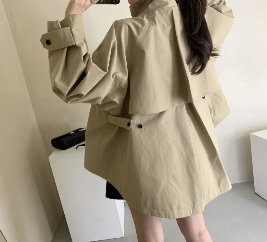 Korean Chic Loose Jackets Women Vintage Stand Collar Button Windbreaker Autumn Casual Coats Chaquetas Mujer