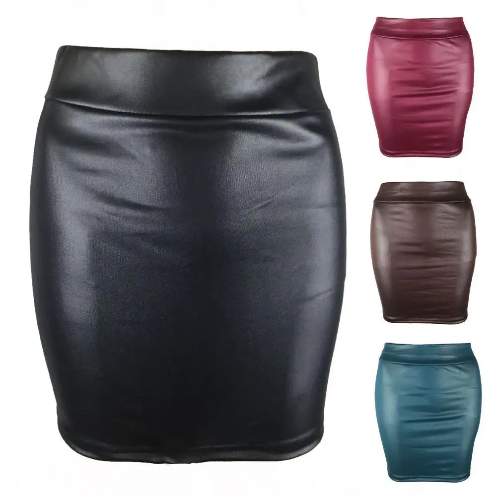 BEAUTY CLOSET COLLECTION  -  Leather Matte Slim Mini Sexy Fashion Skirts Hot Short High Waist