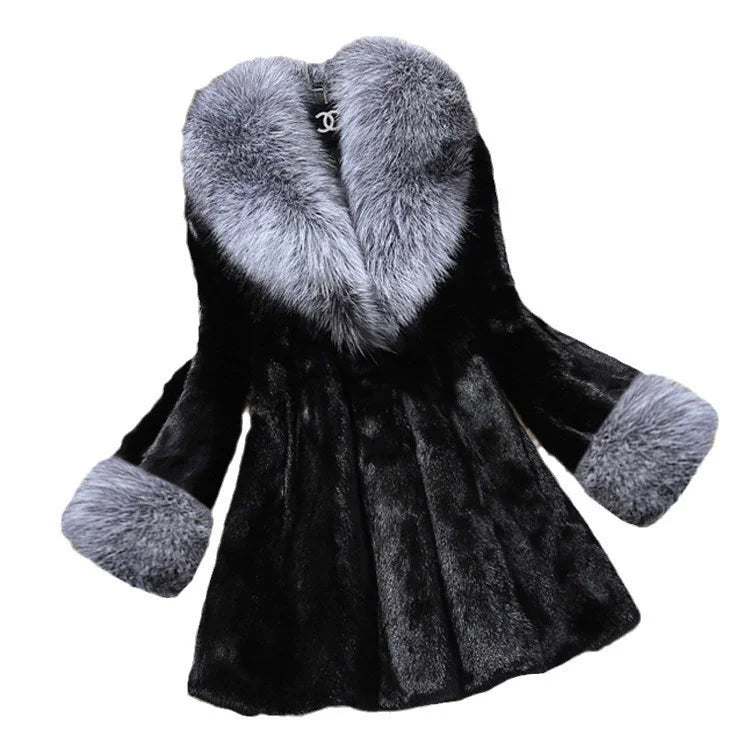 Women's new fox collar long velvet mink coat women's mink fur coat casual warmth