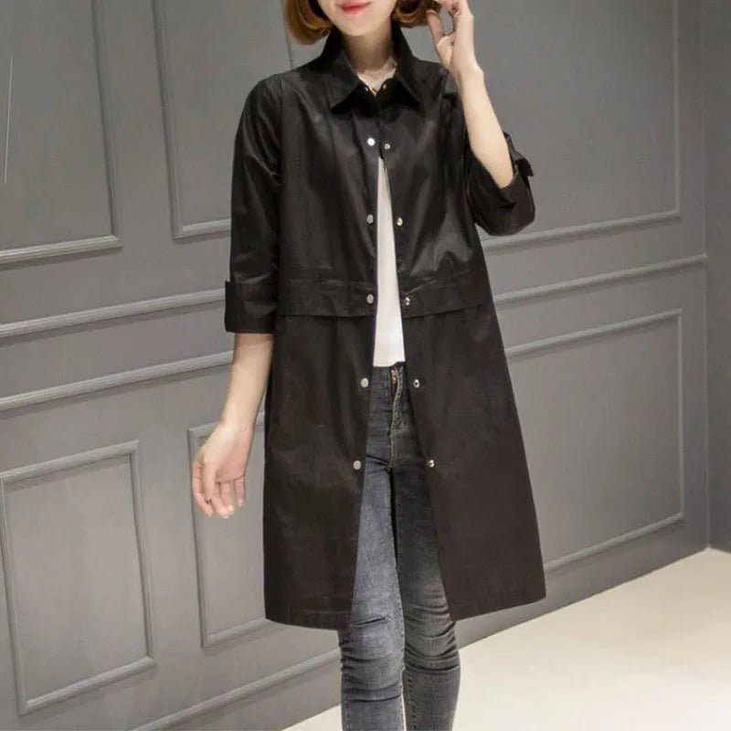 Women's Mid length Spring Autumn Female Windbreaker Loose Female Single Breasted Lapel Versatile Trench Coat Outerwer