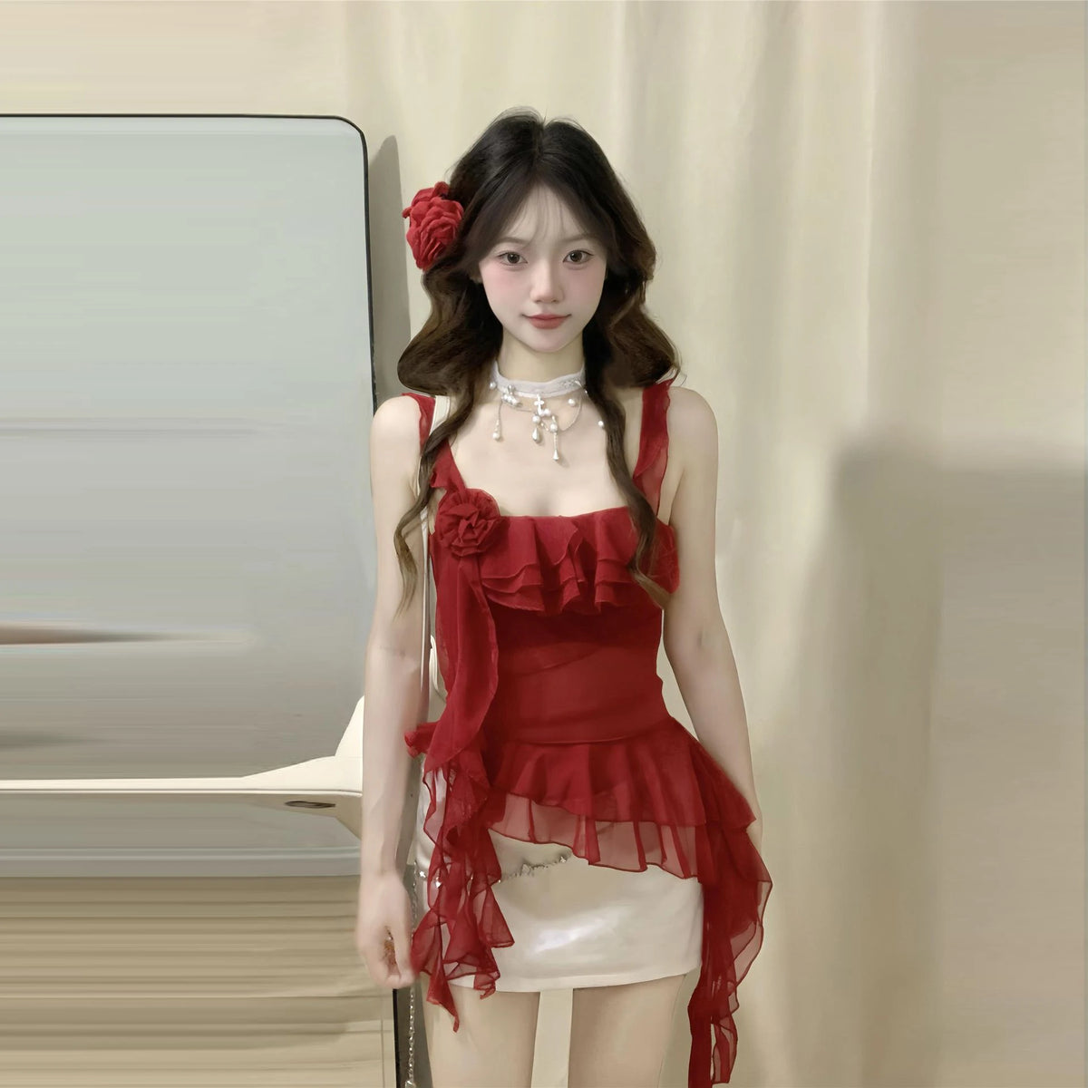 Fashion suspenders Sleeveless Tank Top Sexy Ruffles Backless Irregular  Tops Summer Casual Streetwear Women Camis
