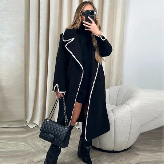 Autumn Winter Blends Trench Windbreak Women Clothing Double-sided Woolen Long-sleeved Woven Lapel Long Coat Loose Trench Coat