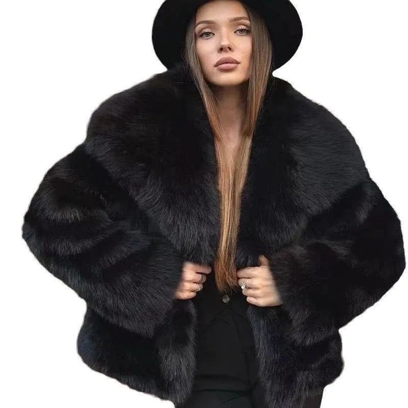 solid color loose fur short coat autumn and winter new item lapel long sleeved warm coat for women