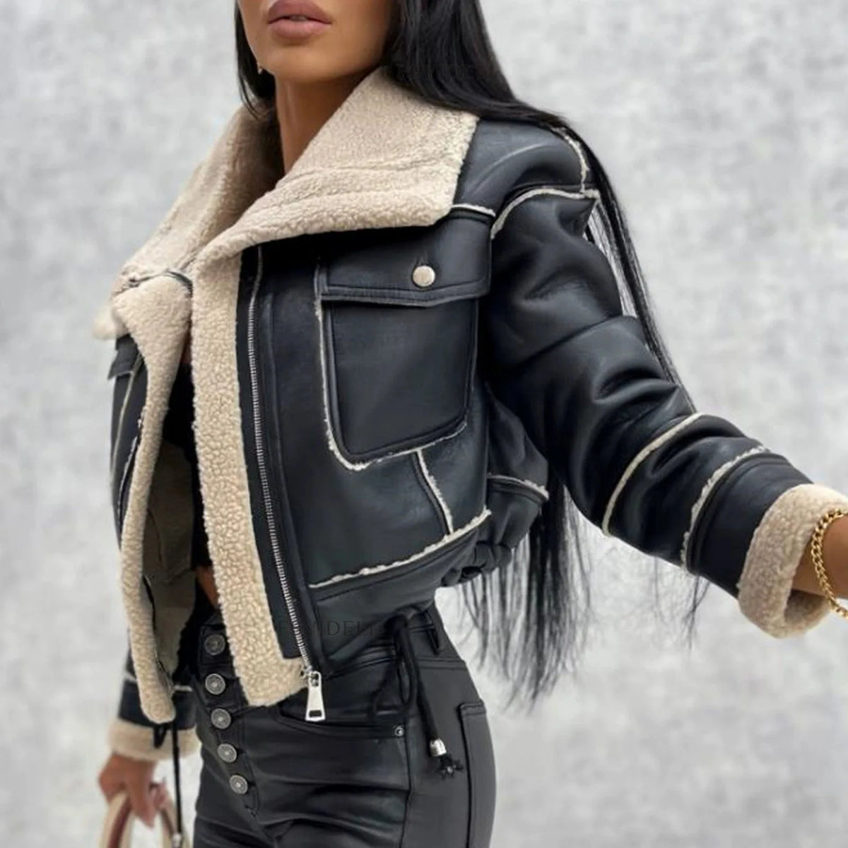 New Woman's Fashion Thick Warm Faux Shearling Jacket Coat Vintage Long Sleeve Belt Hem Female Outerw