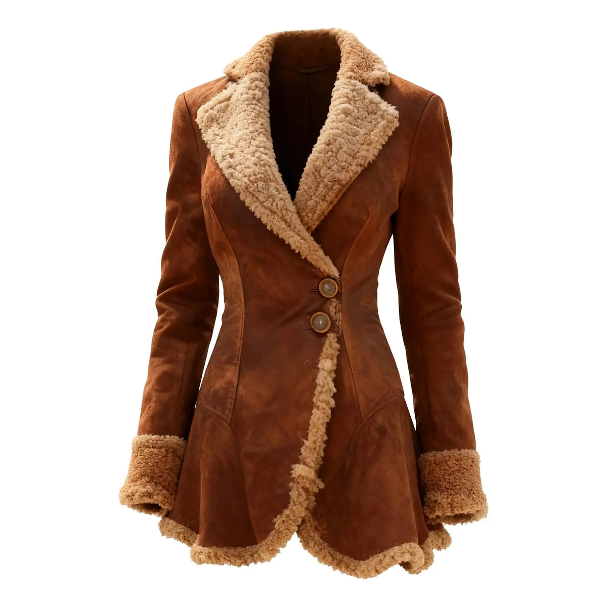 Vintage Women's Coat Brown Western Denim Plush Autumn And Winter Fashionable Warm Coat Outdoor Windproof Slim Fit Windbreaker