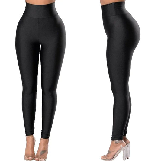Women Gym Yoga Dance Running Cycling Sports Pants Pure Color Shiny Metallic Stretchy Leggings Pants