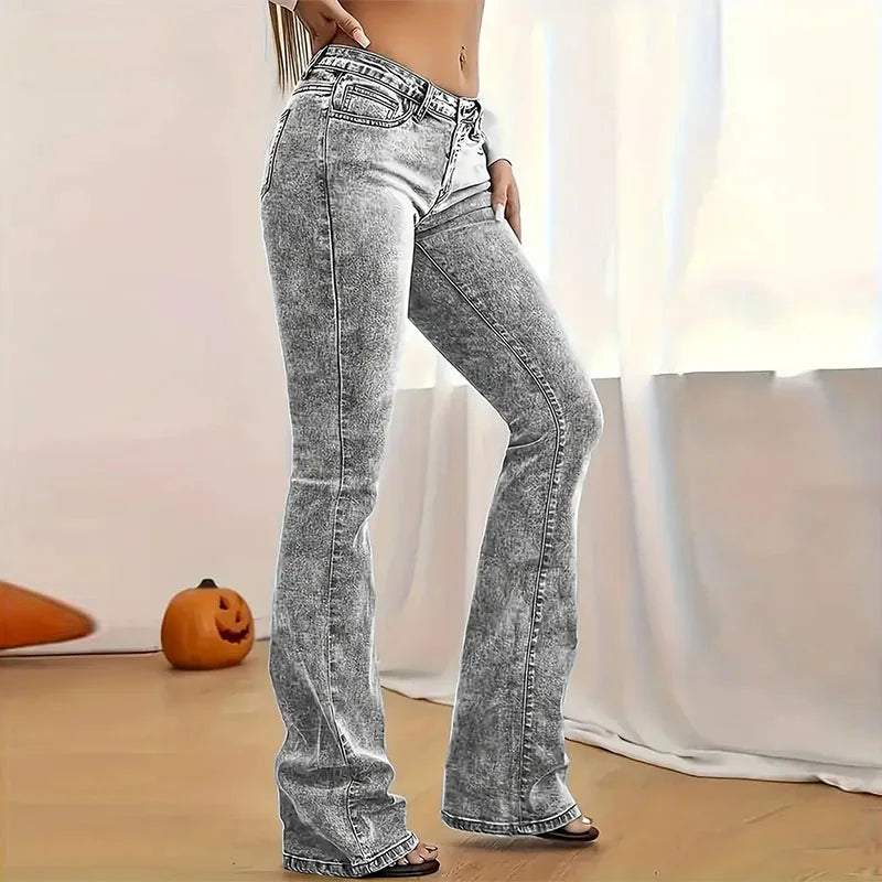 Jeans Women Y2k Jeans Stretch Casual Gray Trousers Slim Fit Flare Pants Versatile Minimalist Long Bottoms Fashion