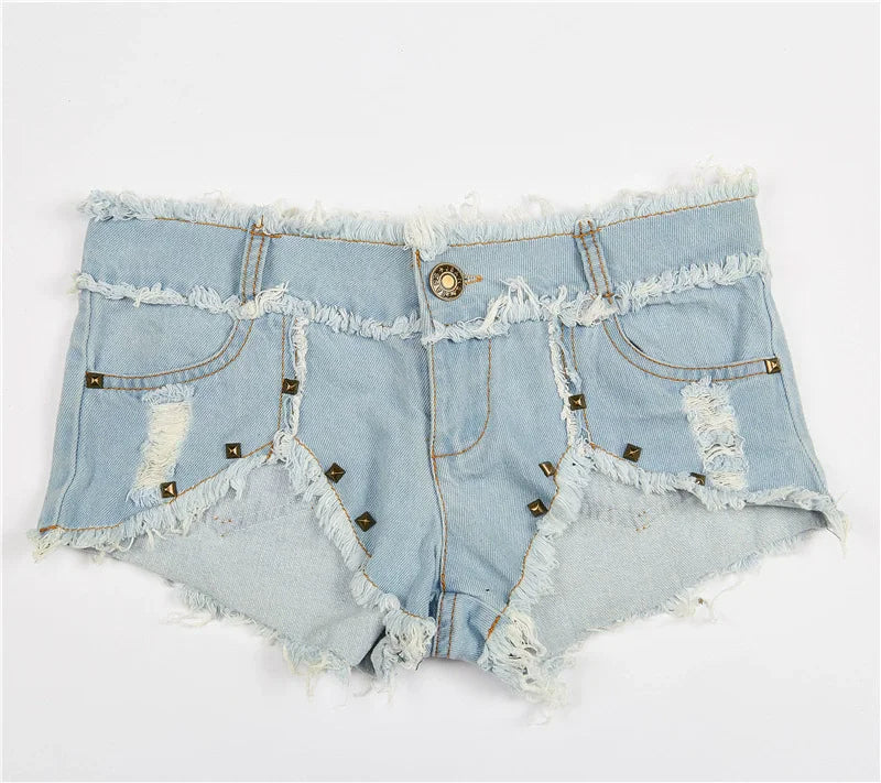 Slimming Skinny Denim Hot Pants - Vintage Wash Ultra Low-Rise Distressed Y2K Sexy Shorts for Baddie Street Style
