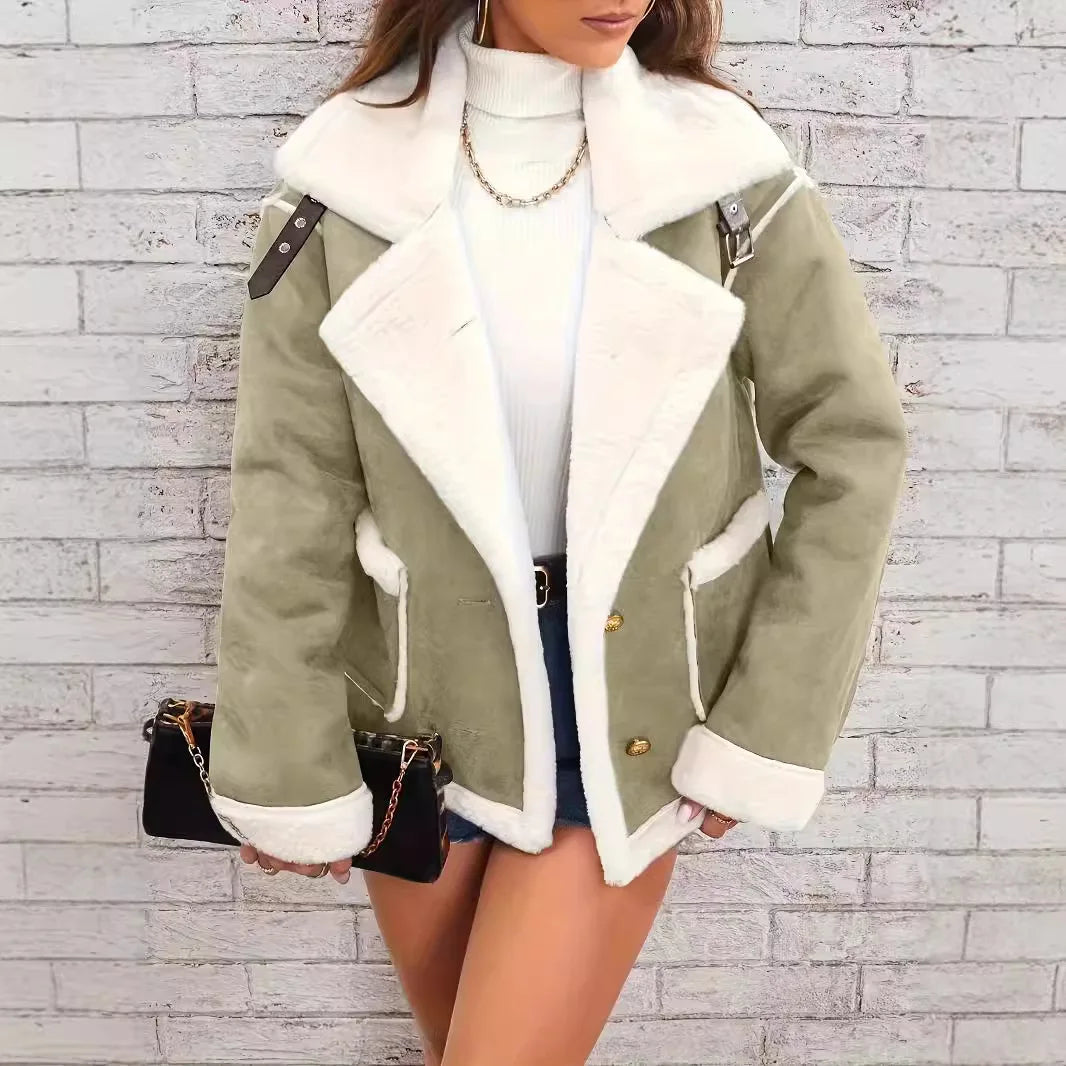 Women's New Fashion Lapel Plush Jackets Winter Thickened Faux Fur Fleece Warm Jacket Coats Fashion Casual Loose Overcoat