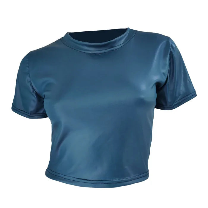 Women Faux Leather T-Shirt Crop Tops Short Sleeve Sexy Punk Midriff Tee Clubwear Women Shirt Women Crop Top