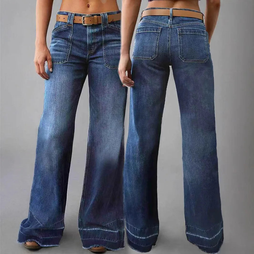 Women Casual Plus Size Wide Leg Jeans High Waist Button Washing Vintage Denim Trousers Pants Harajuku Pockets Autumn Jeans