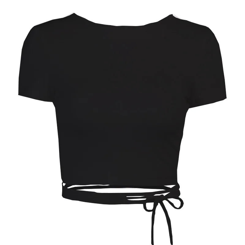 Vrouwen Sexy Harajuku Open Back T-shirt Lange Mouw Top Cropped Tops Vrouwen T-shirt Zomer Casual Tops Wit Mode T-shirt