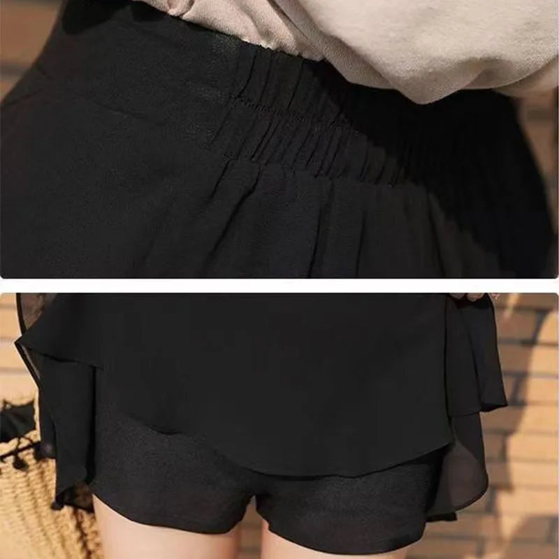 Silk Satin Black Women's Skirt Ruffle Flare Skirts For Woman Chiffon Clothes Stylish Offer Aesthetic Hot High Quality Casual Y2k