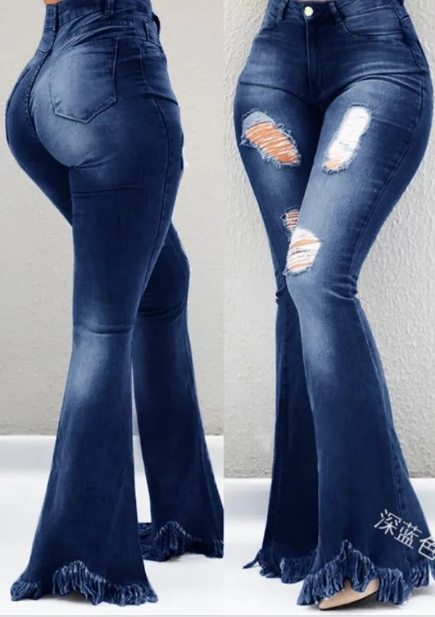Y2K Clothing Women's Pans Autumn New Fashion Old Worn White High Waist Jeans Show Thin Tassel Edge Micro Ragged Denim Pants