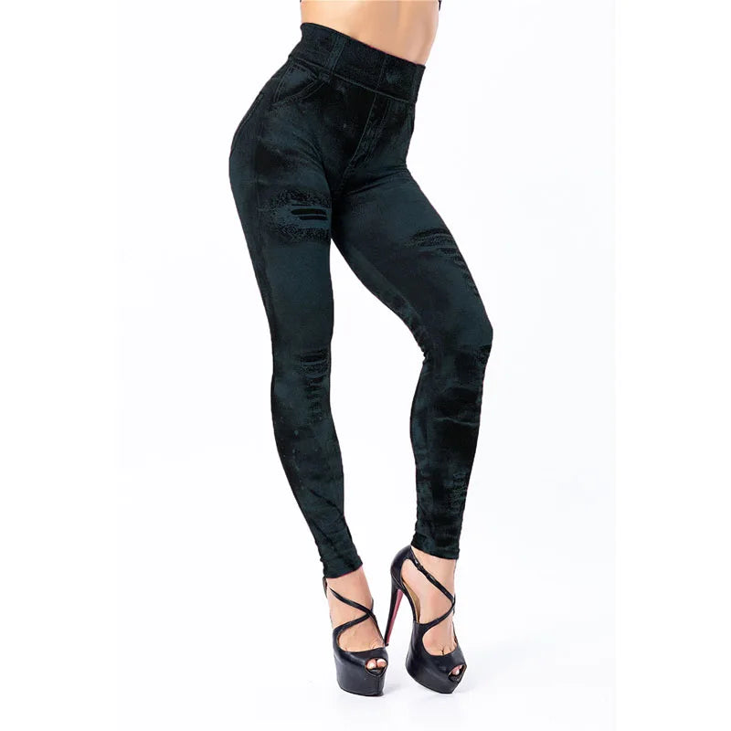 Women Imitation Jeans Stretch Leggings Fashion Sexy Slim Push Up Lady Gym Leggings Causal Simple High Waist Streetwear Leggings