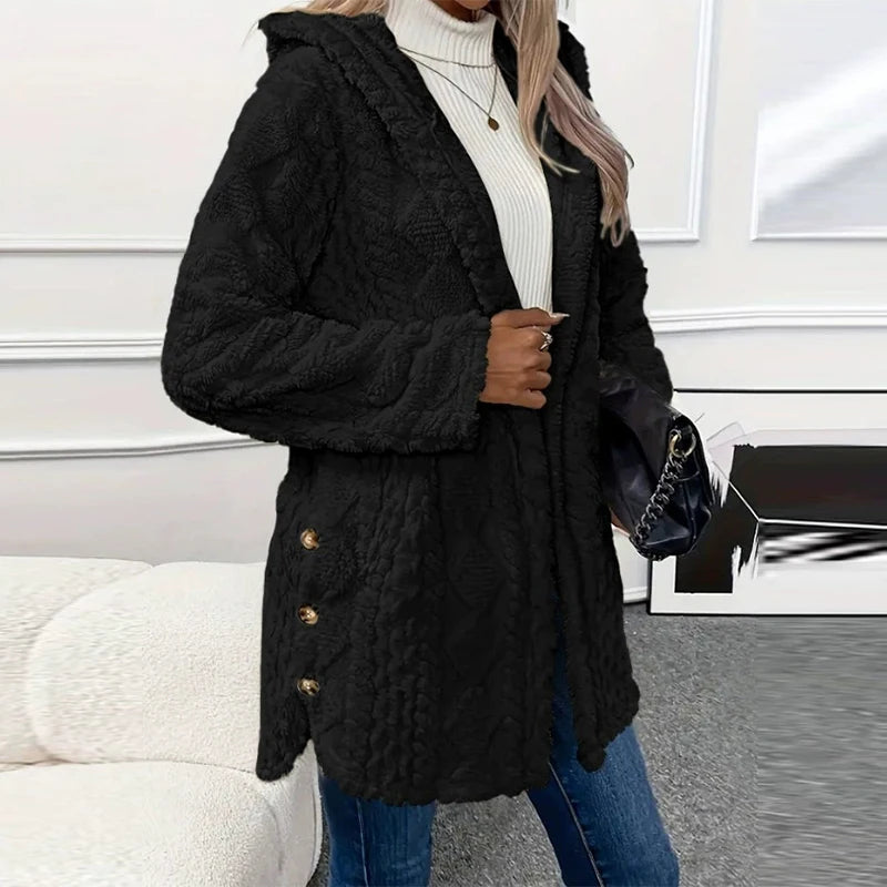 Knit Button Up Hooded Sweater Warm Winter Fall Plain Color Long Sleeve Casual Cardigan With Button