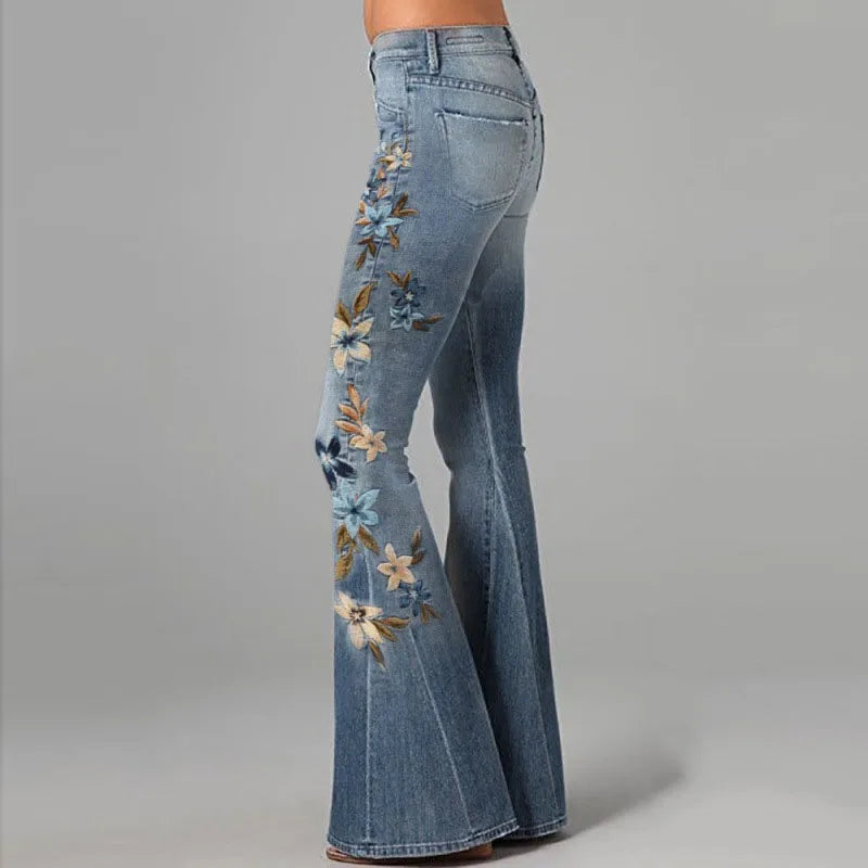 3D Printed Jeans for Women's Flare Denim Pant High Waist Elegant Vintage Casual High Street Slim Pockets Women's Jeans