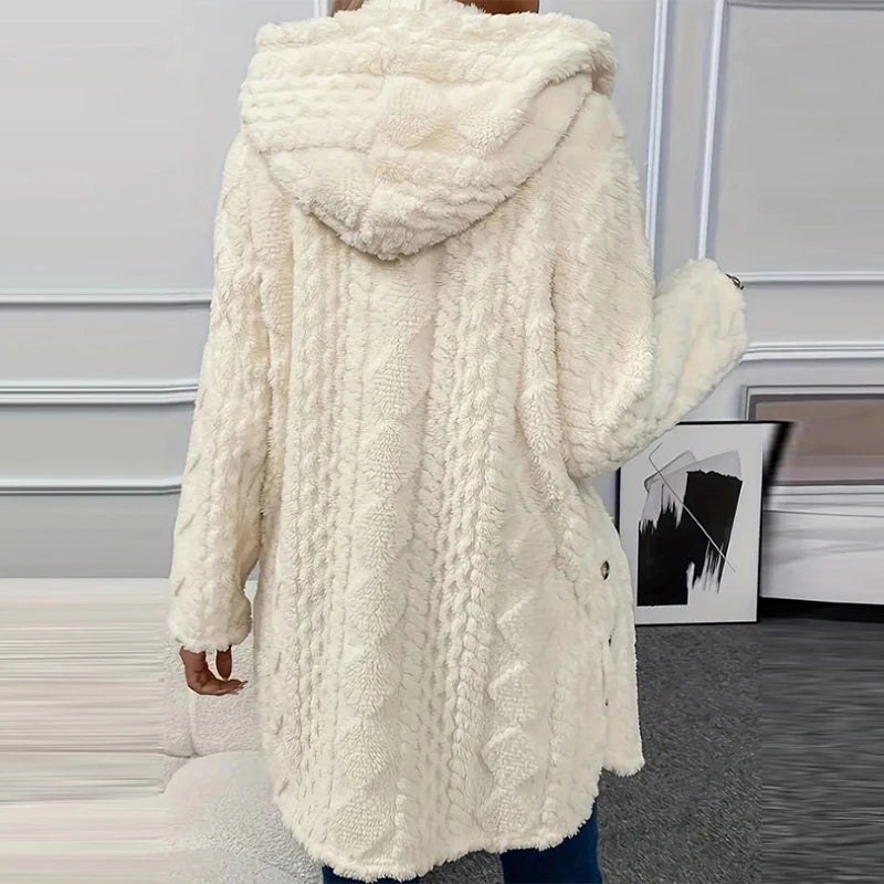 Knit Button Up Hooded Sweater Warm Winter Fall Plain Color Long Sleeve Casual Cardigan With Button