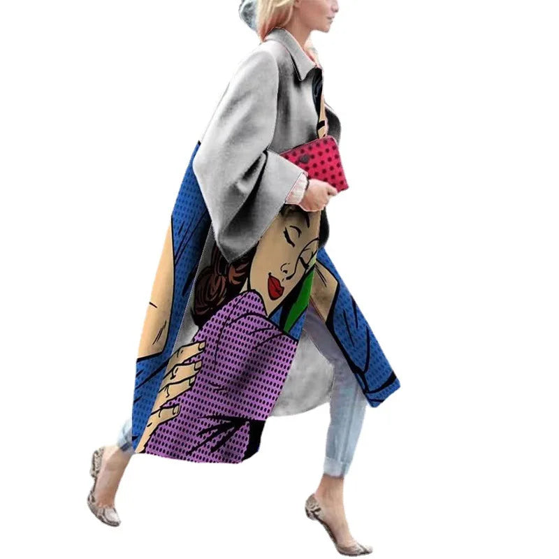 Printed Reverse Coat Women Autumn Winter Long Vest Top Leisure Long Sheepskin Loose Coat Fashion Women Long Coat