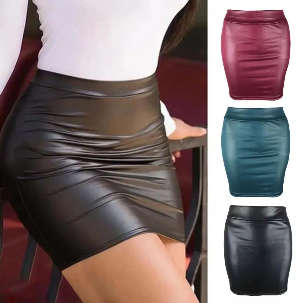 BEAUTY CLOSET COLLECTION  -  Leather Matte Slim Mini Sexy Fashion Skirts Hot Short High Waist