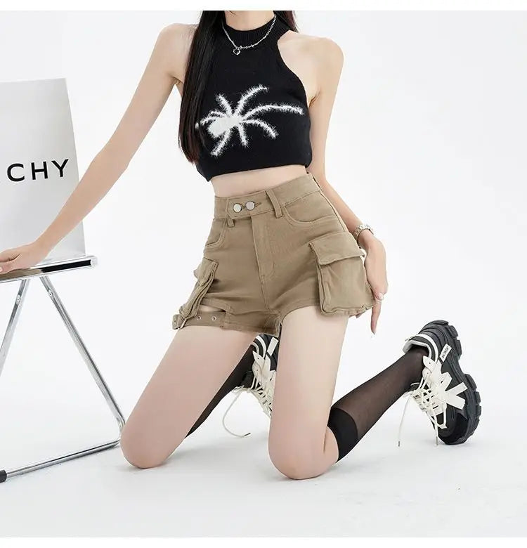 Sexy Fashion Casual Solid Color Jean Shorts Women High Waist Grunge Hot Denim Pants 2000s American Retro Aesthetic Shorts