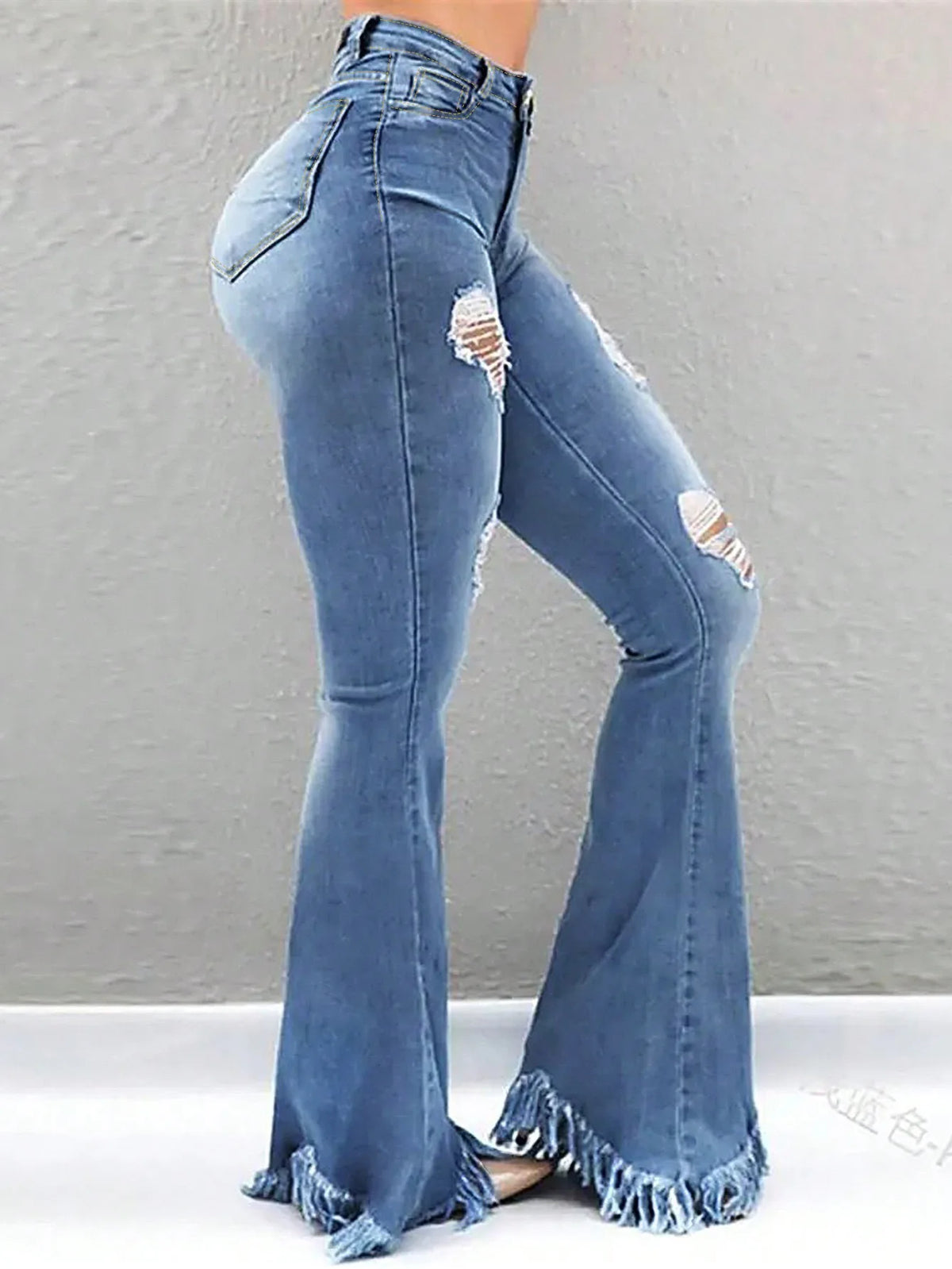 Y2K Clothing Women's Pans Autumn New Fashion Old Worn White High Waist Jeans Show Thin Tassel Edge Micro Ragged Denim Pants