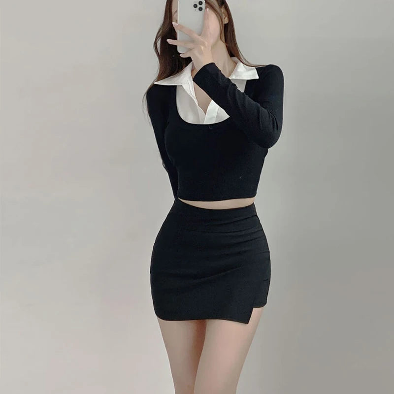 Black Mini Skirts Women Irregular Side Slits High Waist A Line Shorts Skirts Summer Korean Fashion Chic Hip Wrap Skirt Female