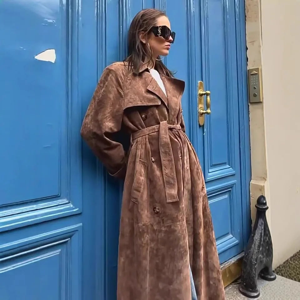 Fall New Y2K Retro Tie Waist Trench Coat For Women Oversized Elegant Long Coat With Belt Chic Outerwear