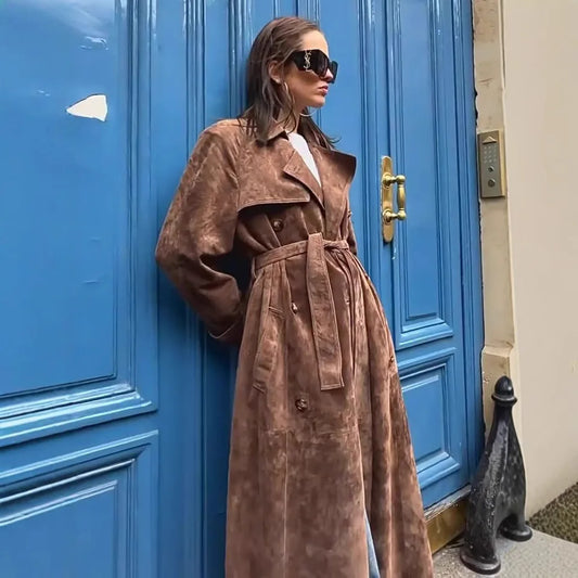 Fall New Y2K Retro Tie Waist Trench Coat For Women Oversized Elegant Long Coat With Belt Chic Outerwear