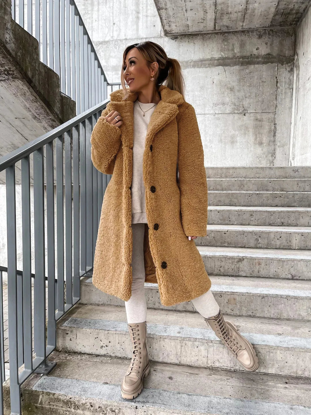 Winter Long Loose Casual Soft Thick Warm Fluffy Black Faux Fur Coat Women Lapel Collar Hairy Furry Fuzzy Overcoat  ﻿