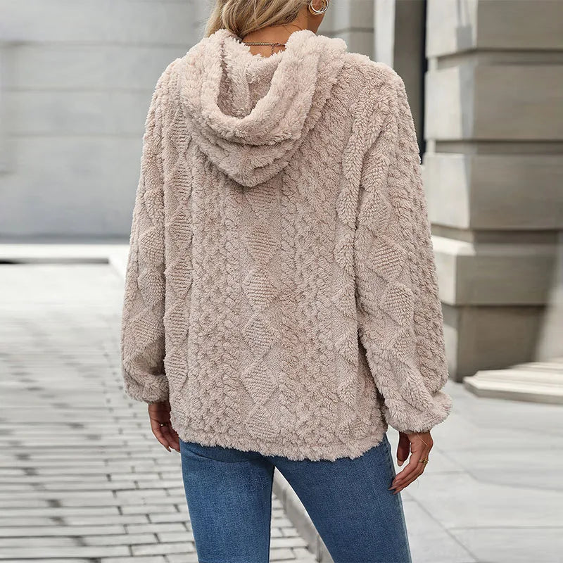 European and American cross-border autumn and winter new casual solid color hooded sweatshirt